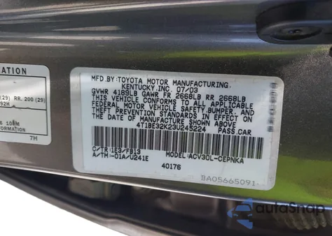 2003 Toyota Camry Le из США, поврежденный, VIN 4T1BE32K23U245224